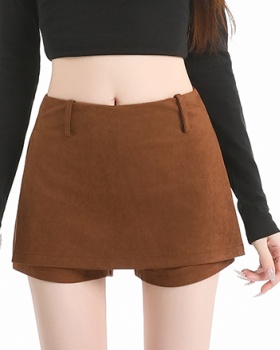 Retro autumn skirt leather cashmere high waist pants