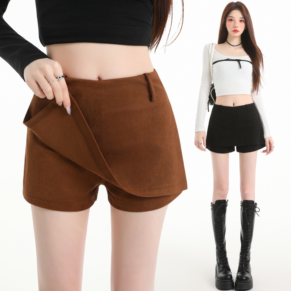 Retro autumn skirt leather cashmere high waist pants