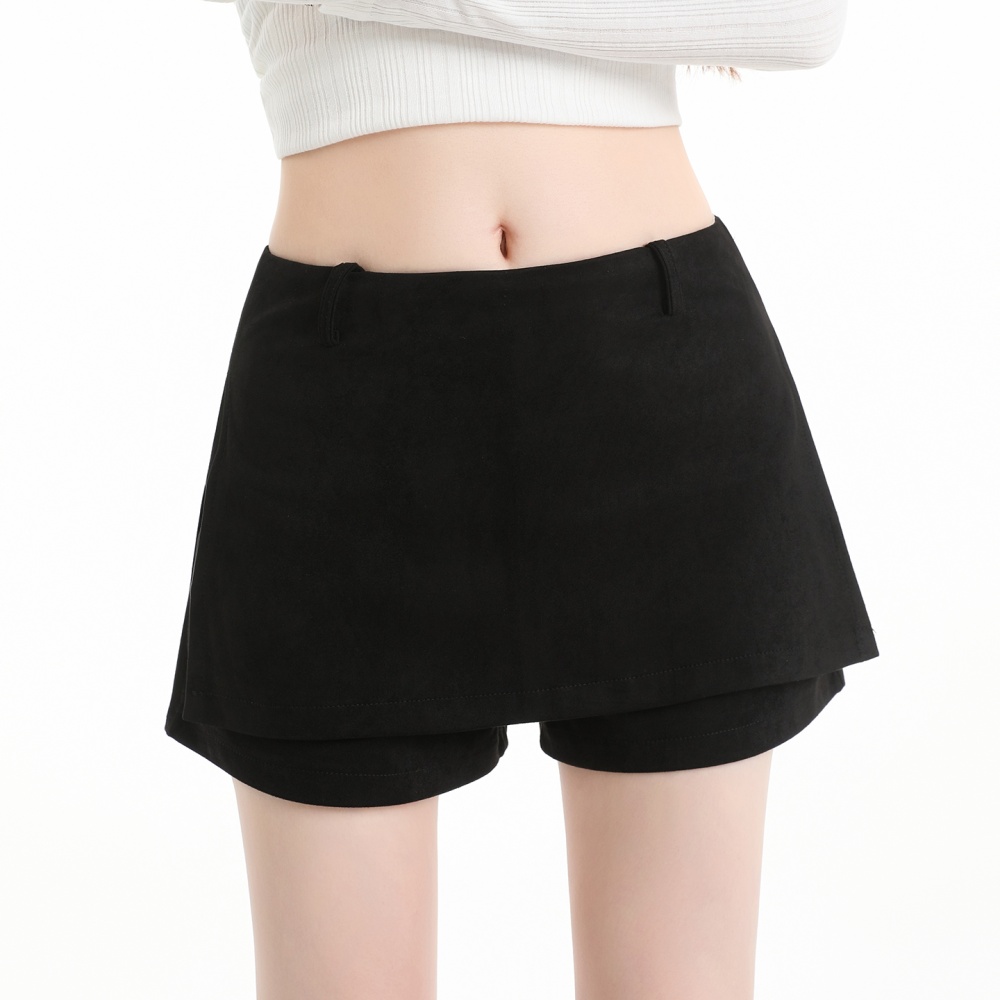 Retro autumn skirt leather cashmere high waist pants