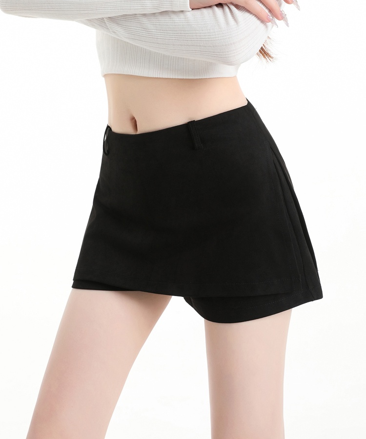 Retro autumn skirt leather cashmere high waist pants