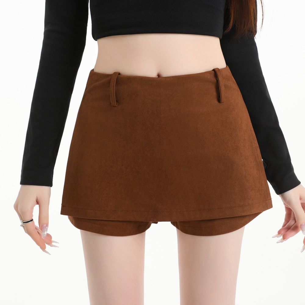 Retro autumn skirt leather cashmere high waist pants