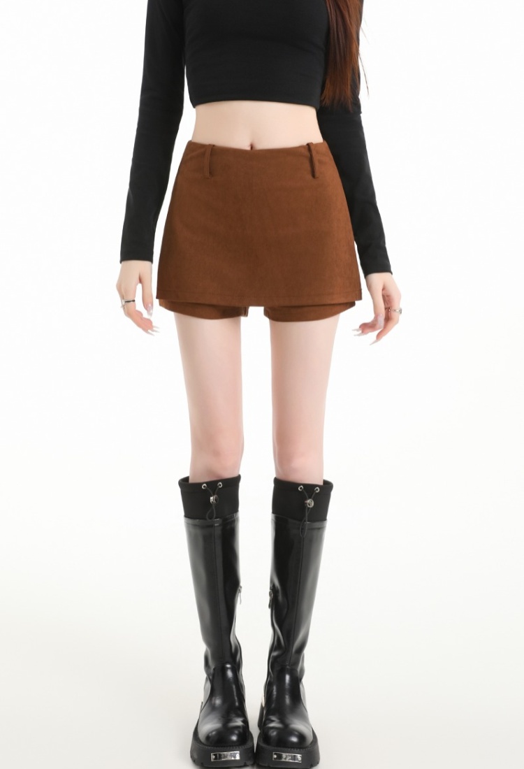 Retro autumn skirt leather cashmere high waist pants