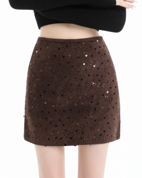 A-line sequins short skirt package hip skirt for women