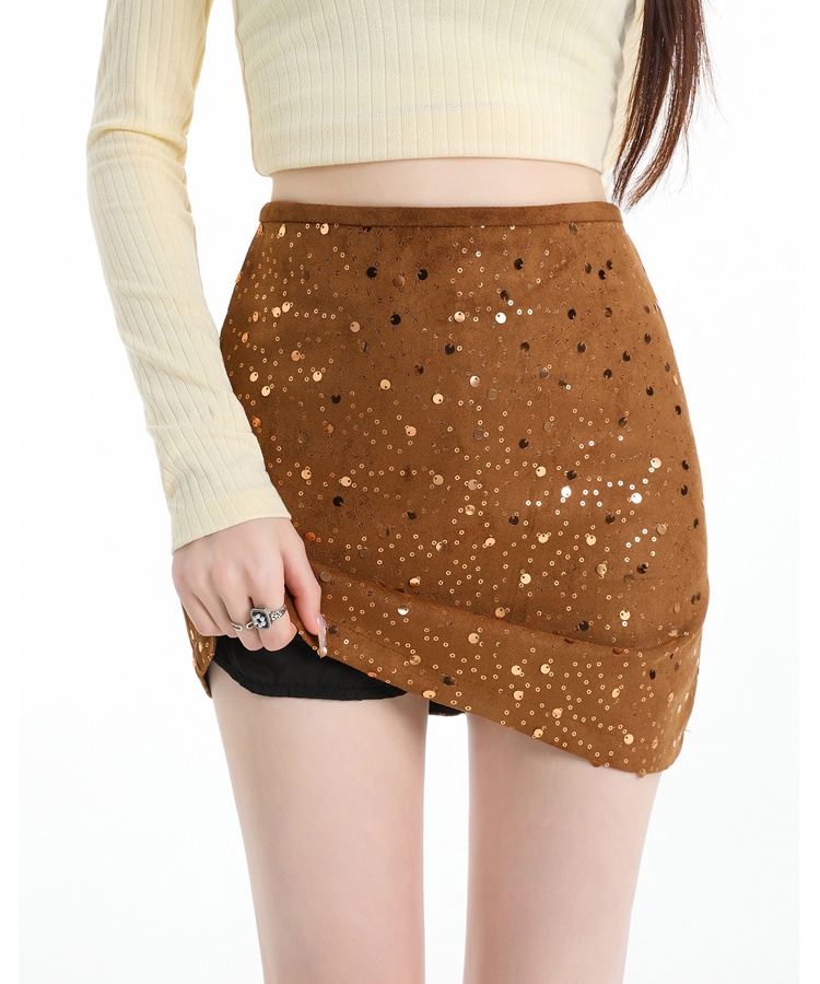 A-line sequins short skirt package hip skirt for women