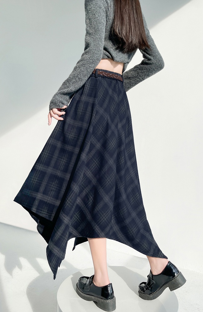 Slim retro long irregular plaid autumn skirt