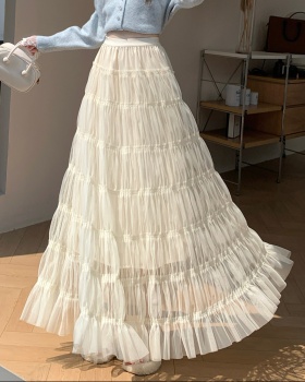 Loose A-line autumn thick and disorderly fold gauze skirt