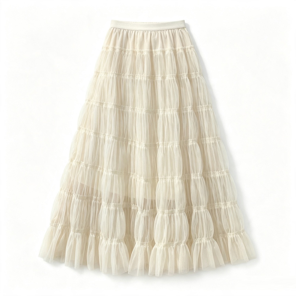 Loose A-line autumn thick and disorderly fold gauze skirt