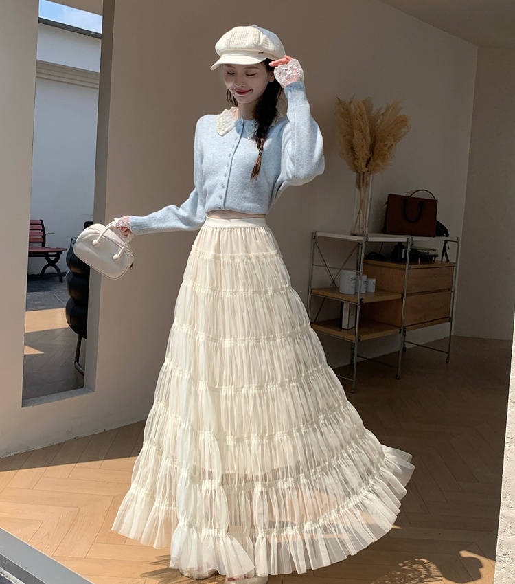 Loose A-line autumn thick and disorderly fold gauze skirt