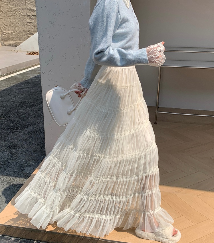 Loose A-line autumn thick and disorderly fold gauze skirt