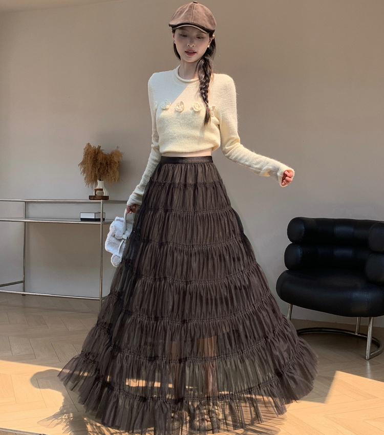 Loose A-line autumn thick and disorderly fold gauze skirt