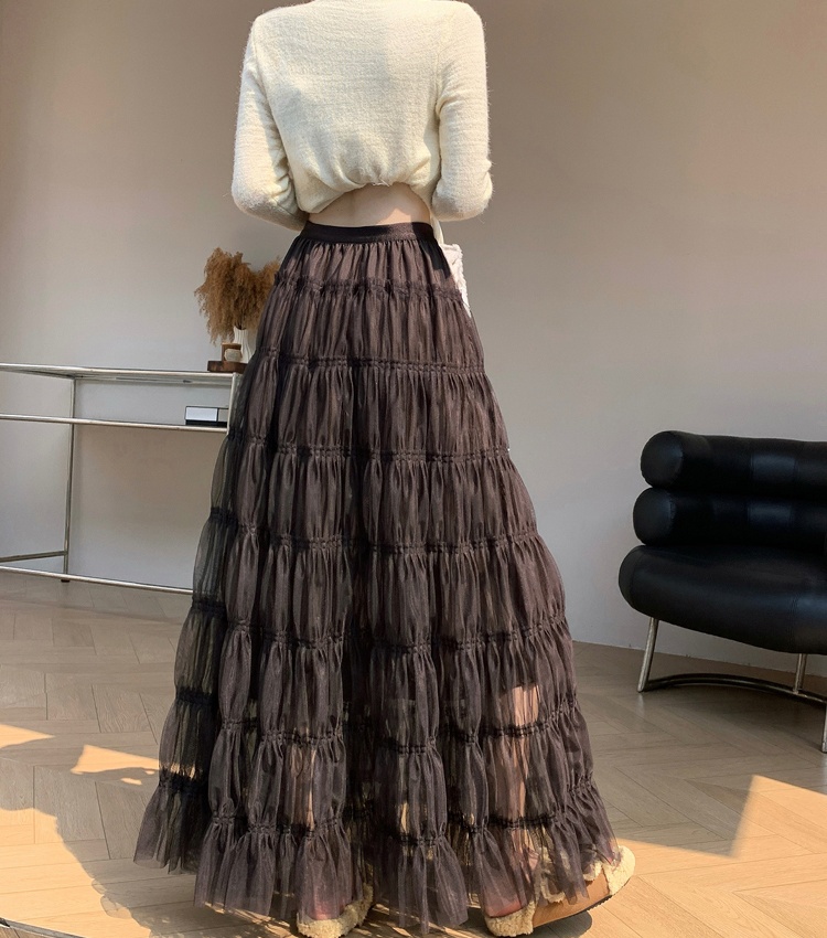 Loose A-line autumn thick and disorderly fold gauze skirt