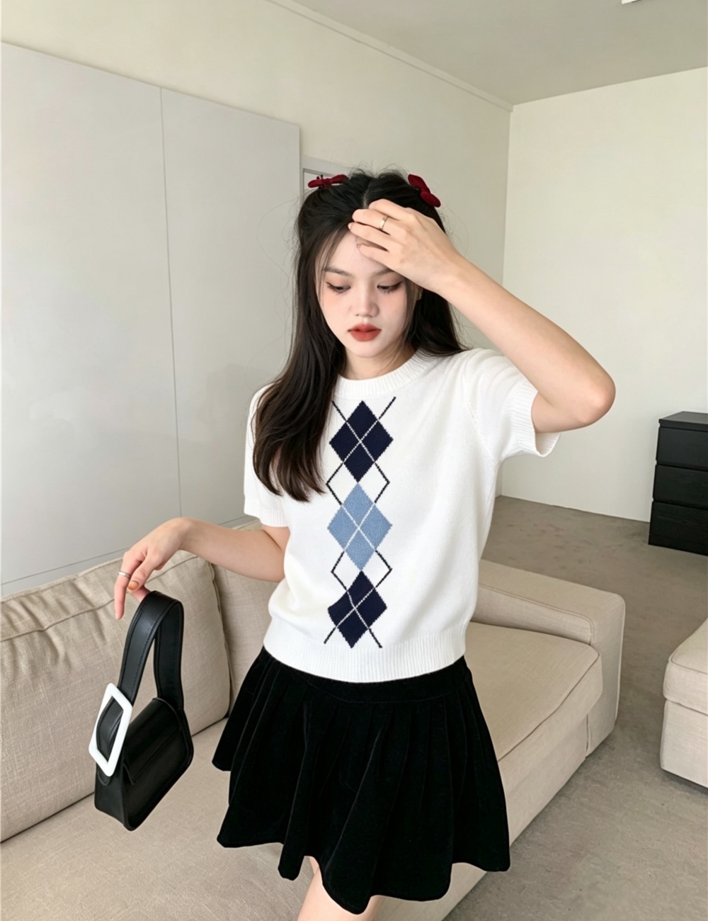 Summer quilted all-match slim white tops for women