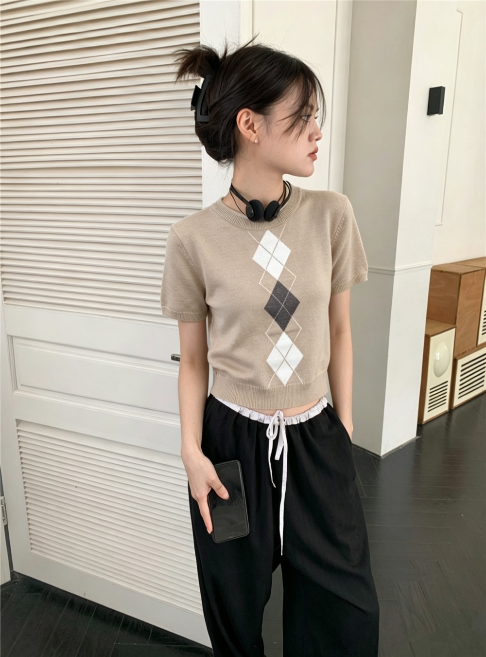 Summer quilted all-match slim white tops for women
