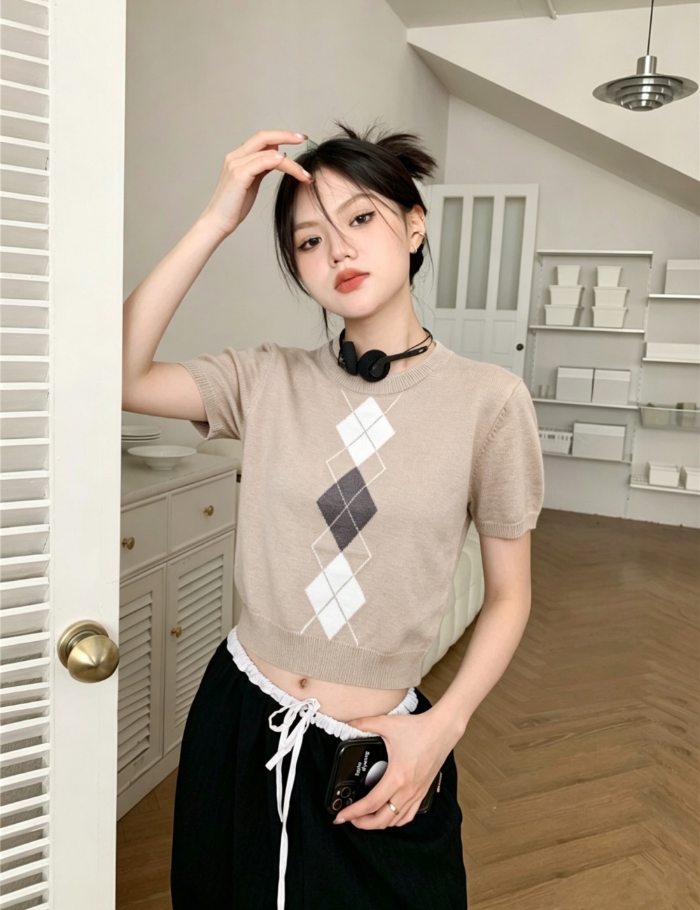 Summer quilted all-match slim white tops for women