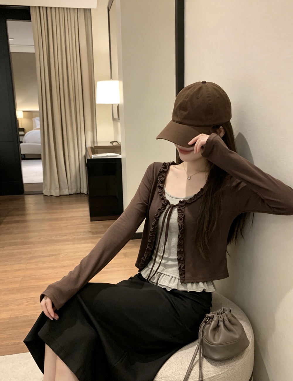 Long sleeve niche tops wood ear cardigan for women
