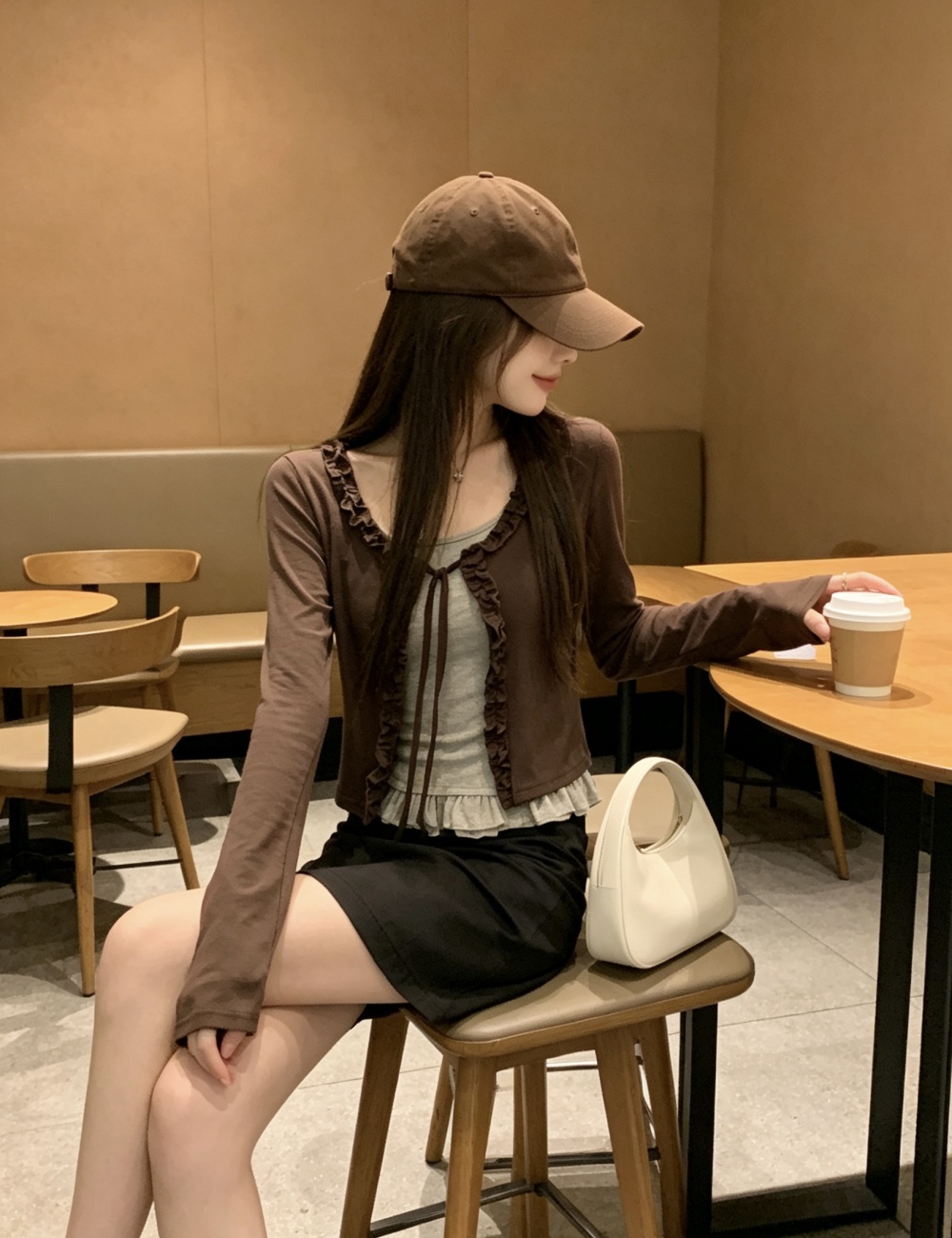 Long sleeve niche tops wood ear cardigan for women
