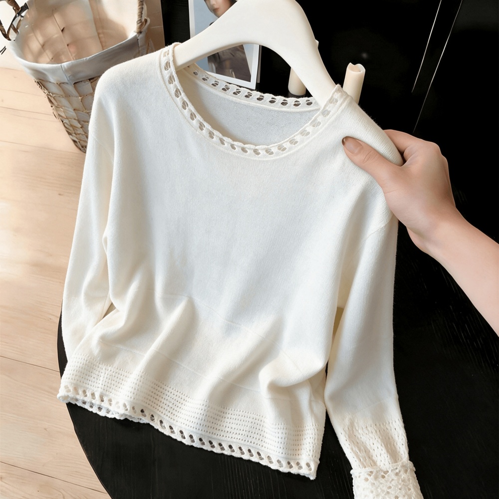 Hollow round neck small shirt autumn and winter tops