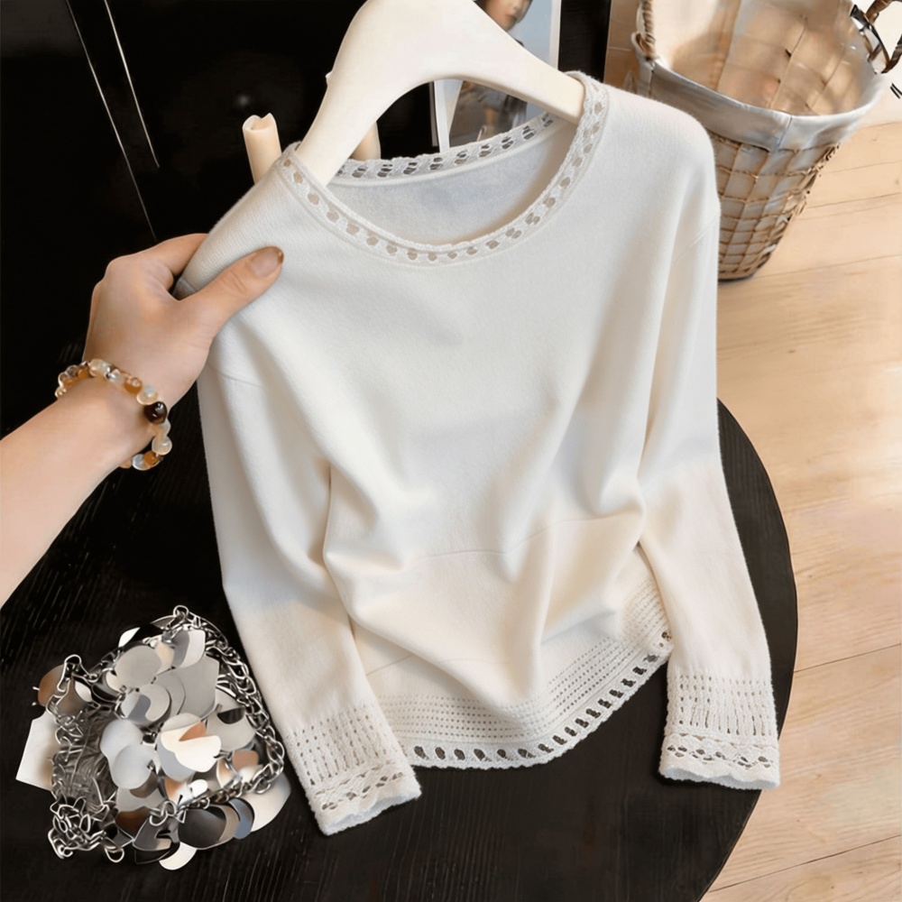 Hollow round neck small shirt autumn and winter tops