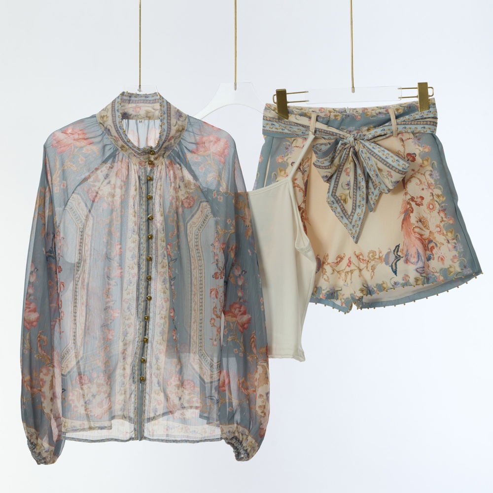 Lantern sleeve Casual shirt vacation shorts a set