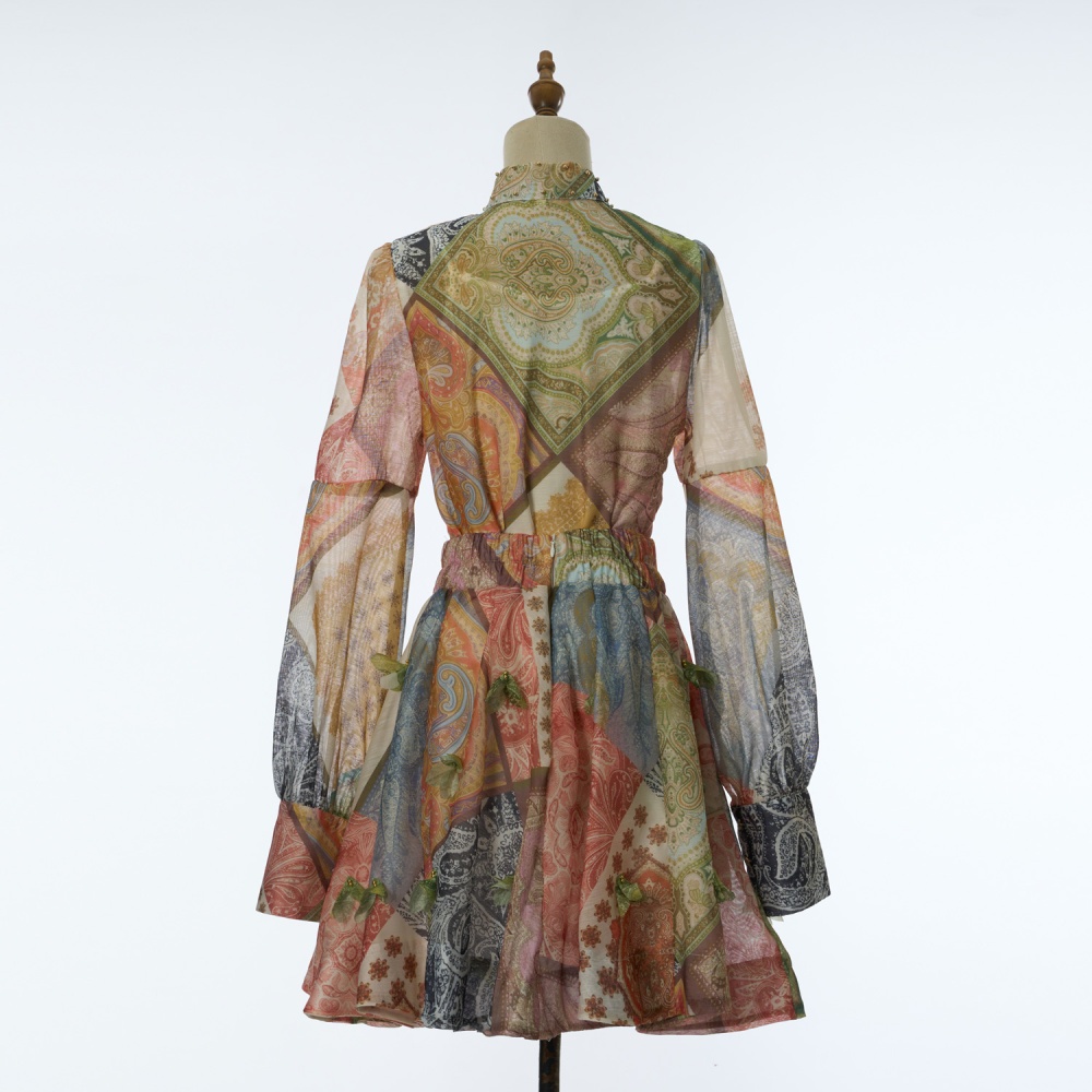 High waist printing tops long sleeve skirt a set