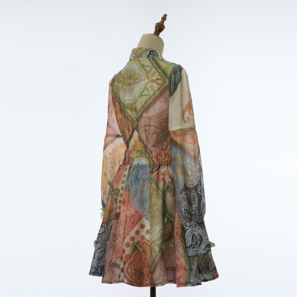 High waist printing tops long sleeve skirt a set