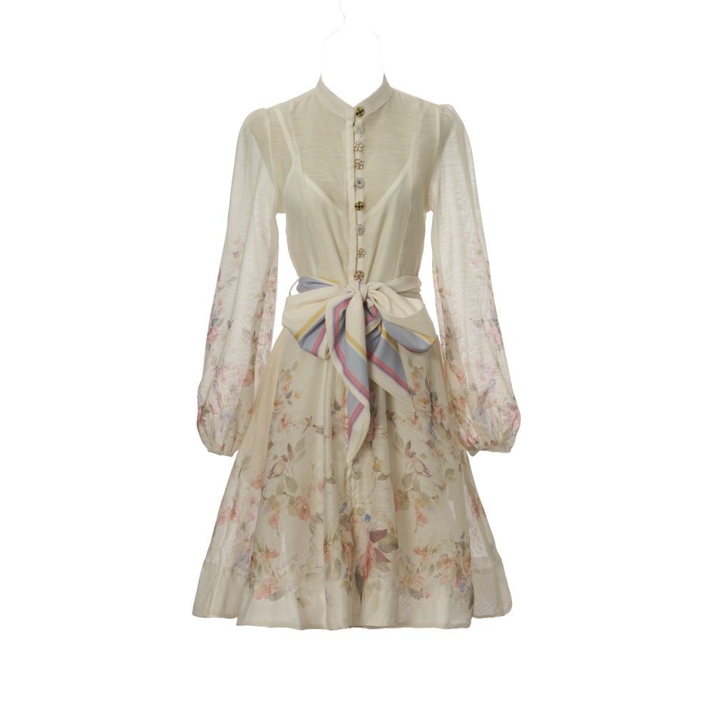 Bandage long sleeve dress big skirt lantern T-back
