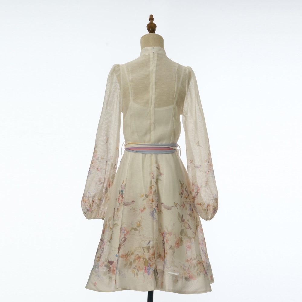 Bandage long sleeve dress big skirt lantern T-back