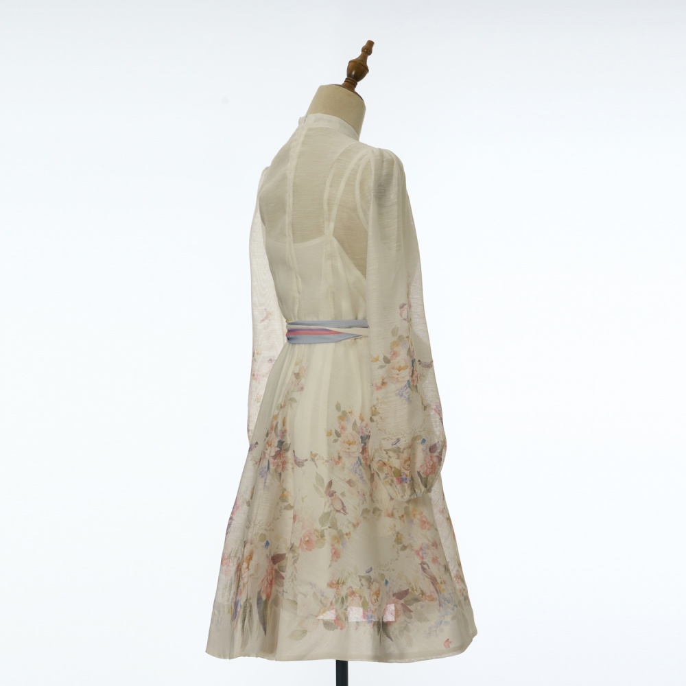 Bandage long sleeve dress big skirt lantern T-back