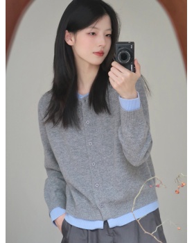 Pseudo-two simple coat Casual knitted cardigan for women