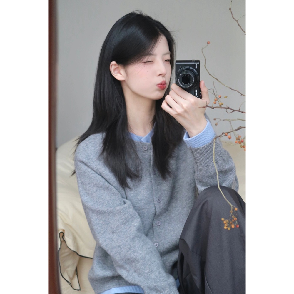 Pseudo-two simple coat Casual knitted cardigan for women