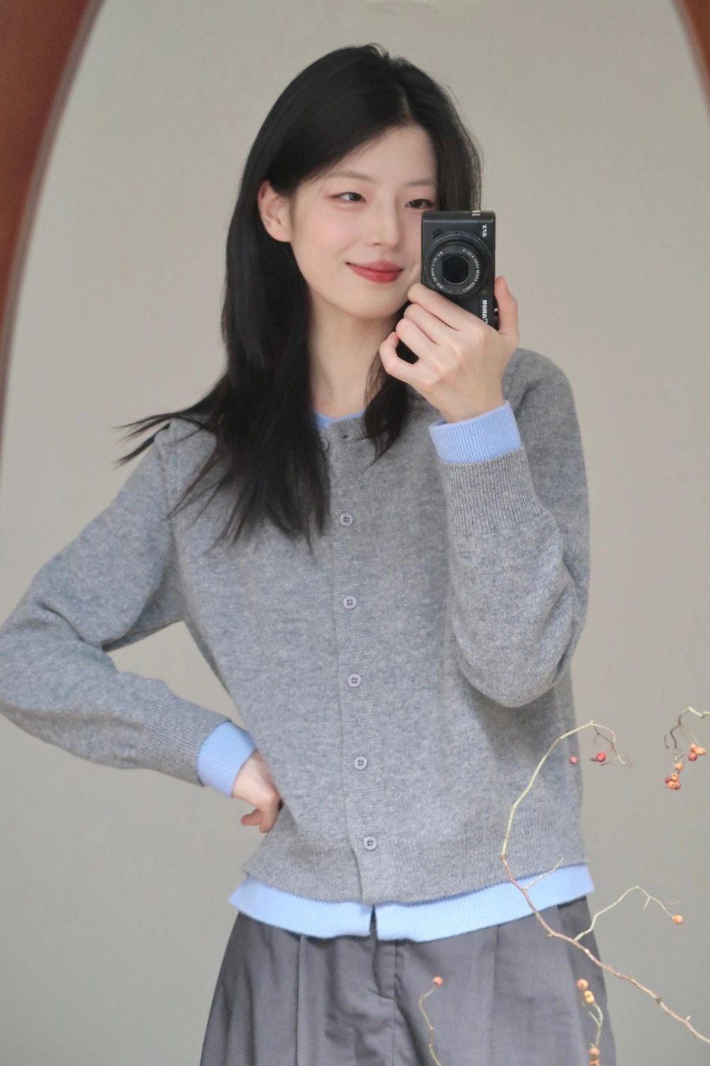 Pseudo-two simple coat Casual knitted cardigan for women
