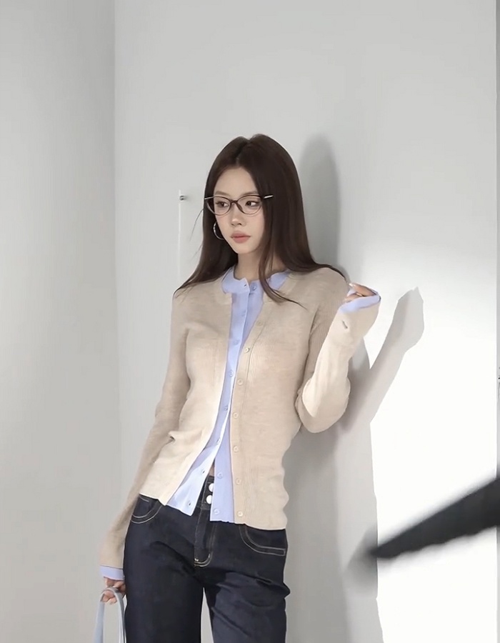 Pseudo-two knitted tops slim wool cardigan for women