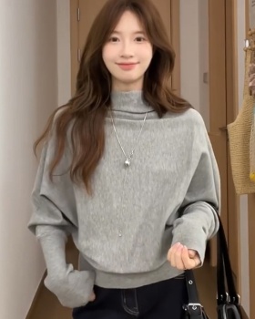 Bat sleeve loose gray tops pullover autumn sweater for women