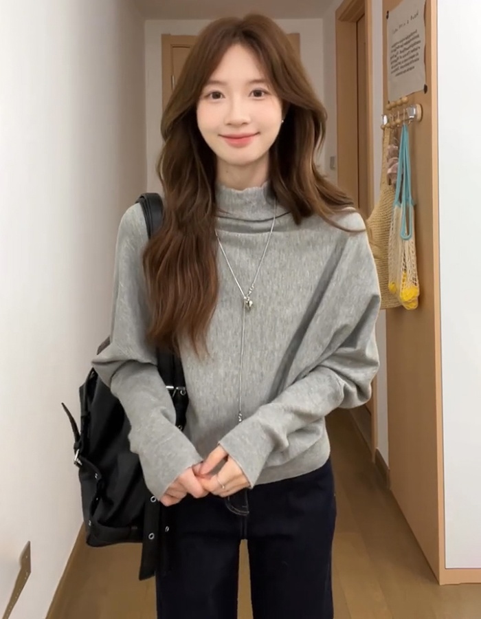 Bat sleeve loose gray tops pullover autumn sweater for women