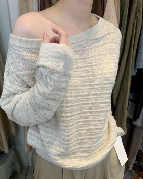 Temperament sloping shoulder long sleeve tops for women