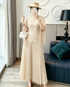 Beading large yard wide leg pants tassels tops a set