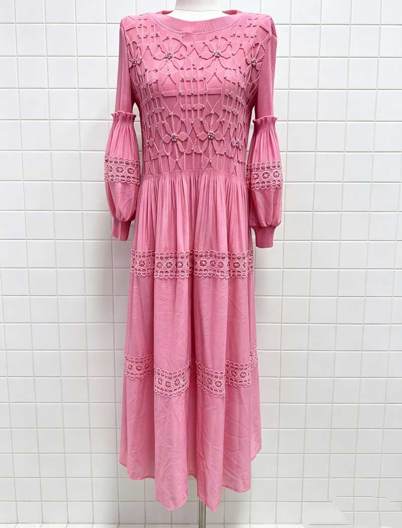 Fold lantern sleeve dress lace long dress for women