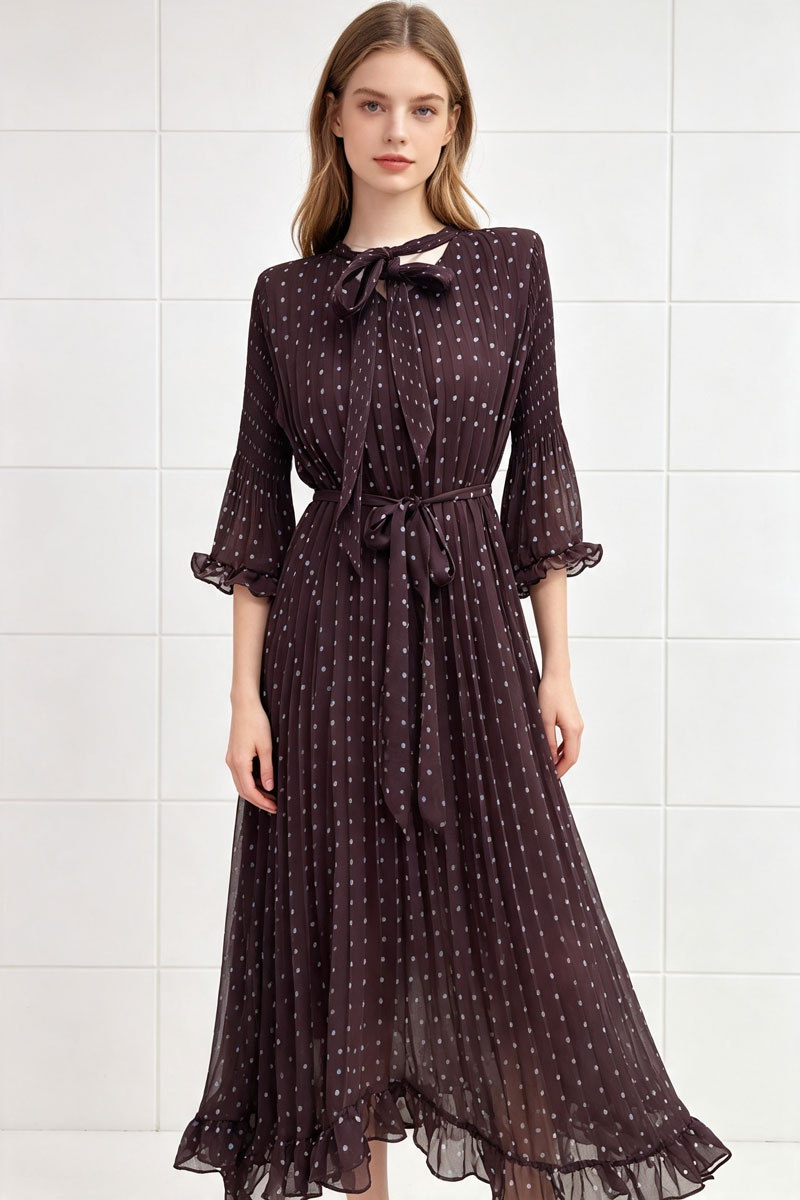 Fold large yard long dress polka dot dress for women