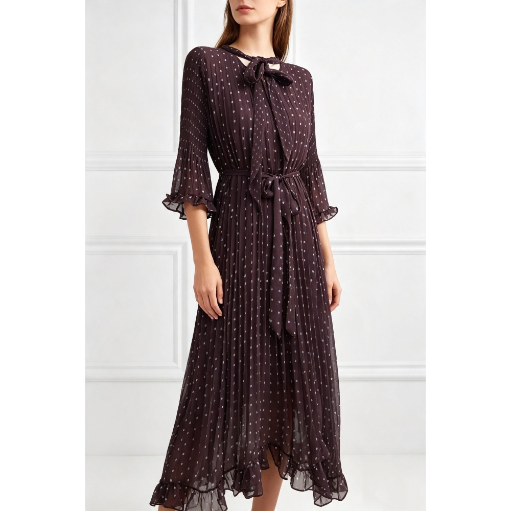 Fold large yard long dress polka dot dress for women