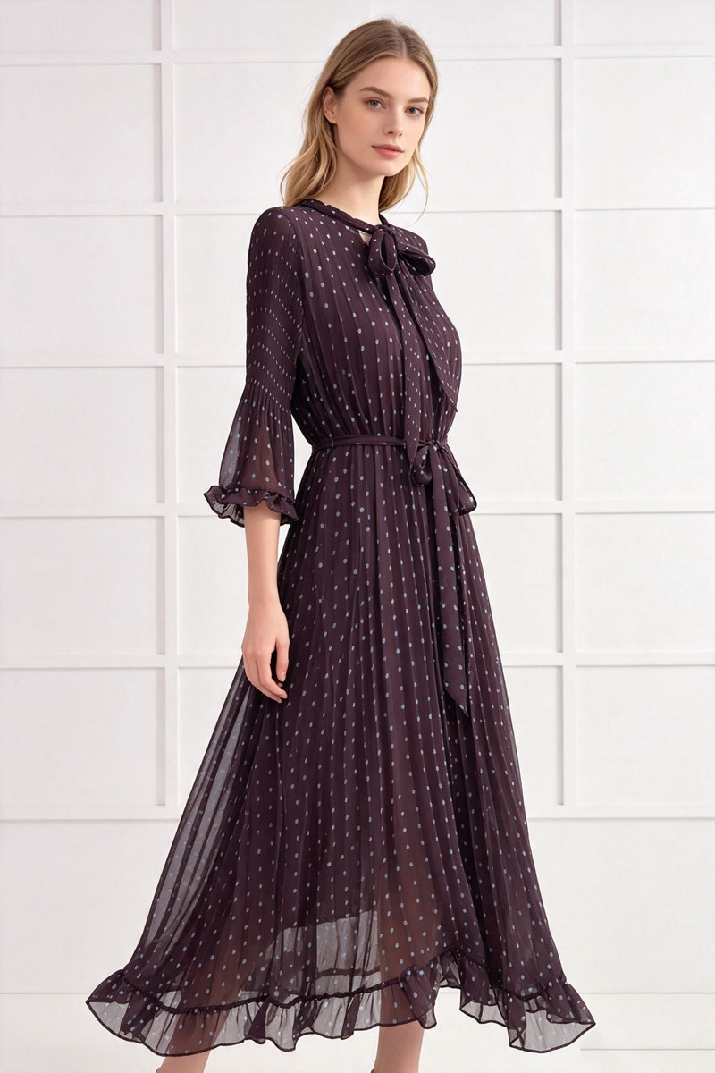 Fold large yard long dress polka dot dress for women