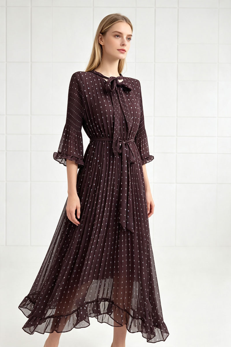 Fold large yard long dress polka dot dress for women