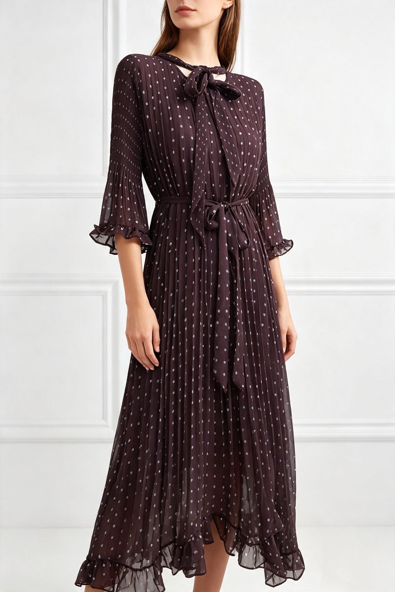 Fold large yard long dress polka dot dress for women