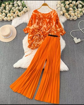 Irregular fold pants pleated large yard skirt a set for women