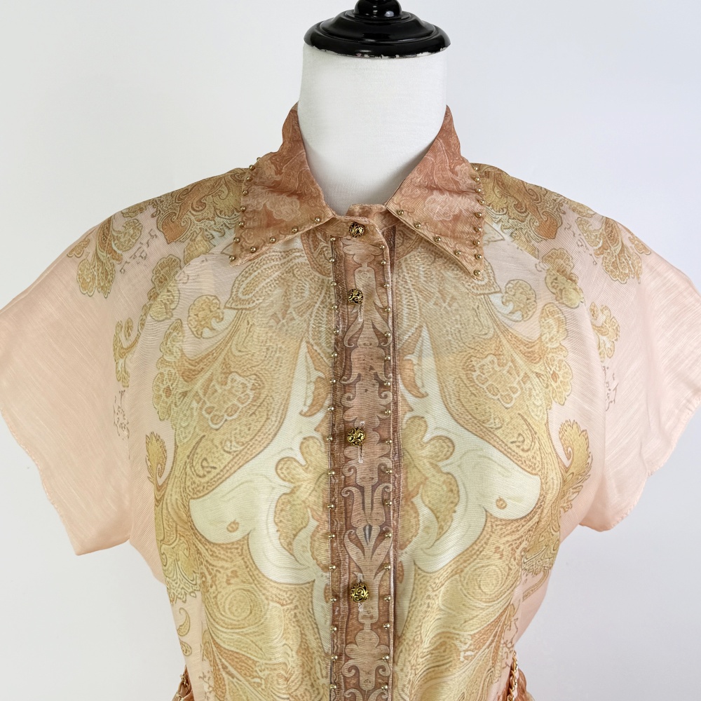 Beading skirt printing tops 2pcs set