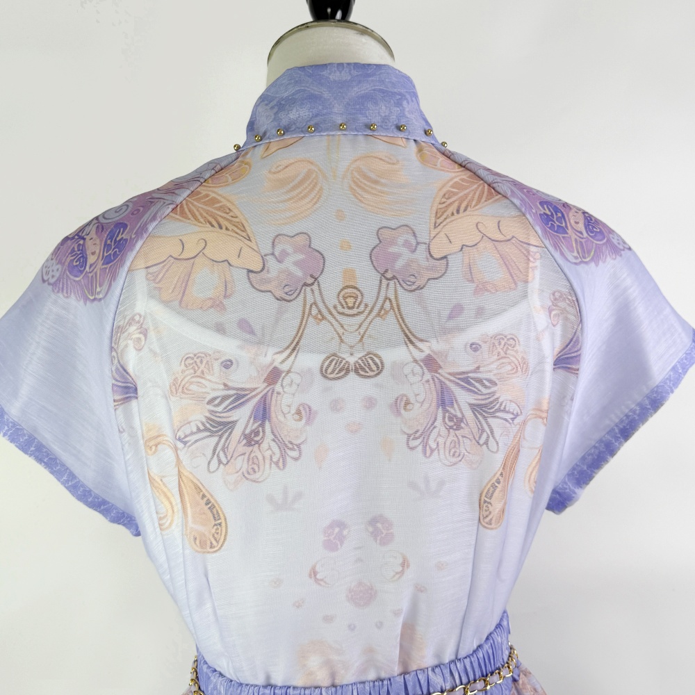 Beading skirt printing tops 2pcs set
