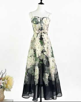 Wrapped chest sling printing light luxury dress