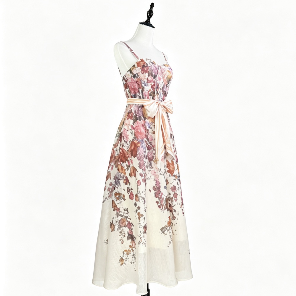 Wrapped chest sling printing light luxury dress