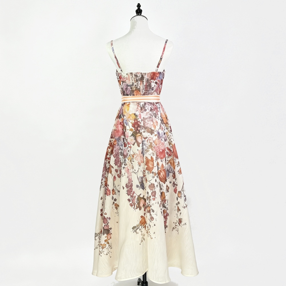 Wrapped chest sling printing light luxury dress