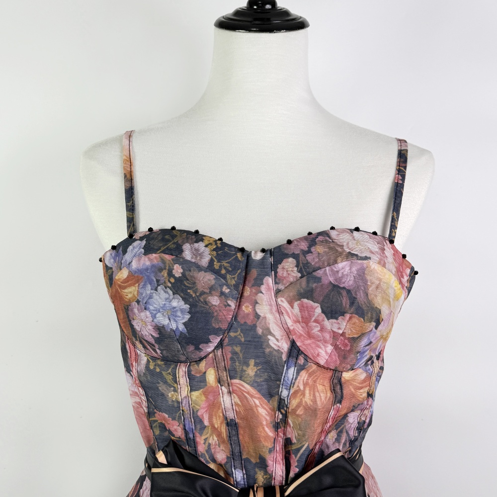 Wrapped chest sling printing light luxury dress