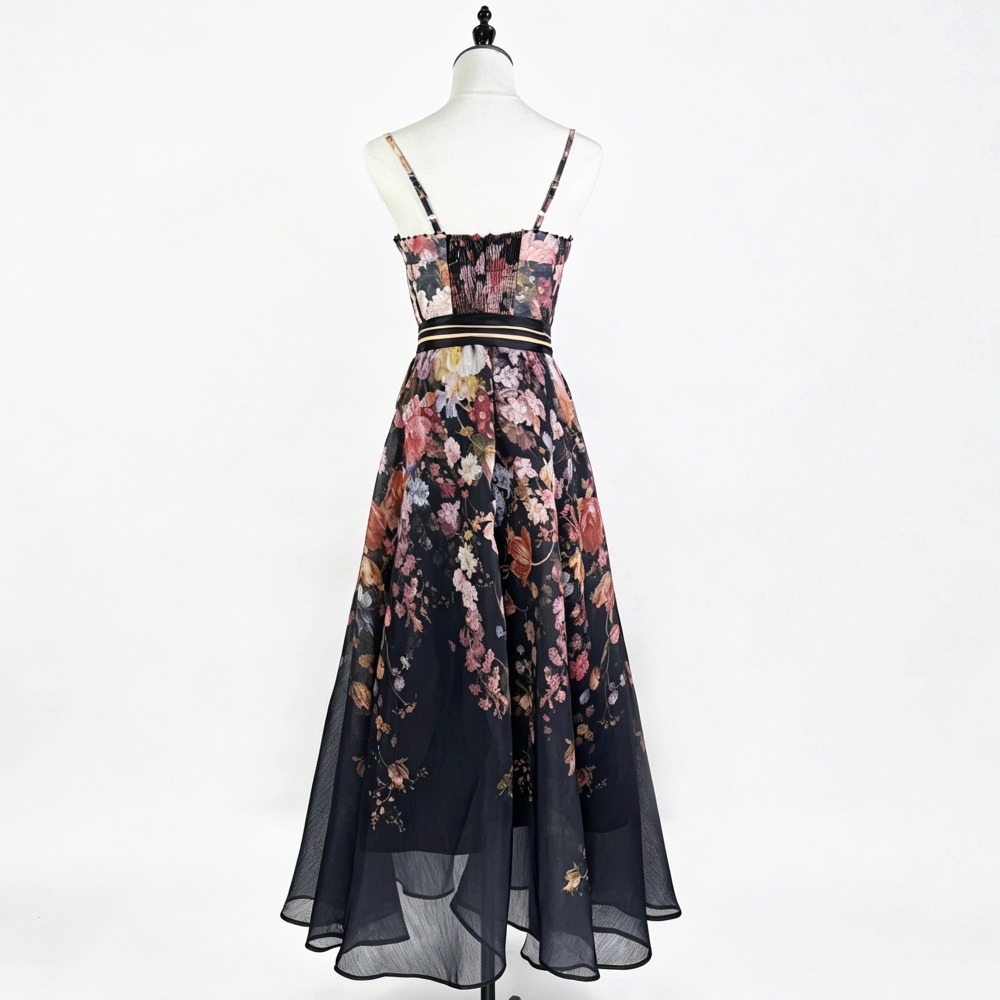 Wrapped chest sling printing light luxury dress